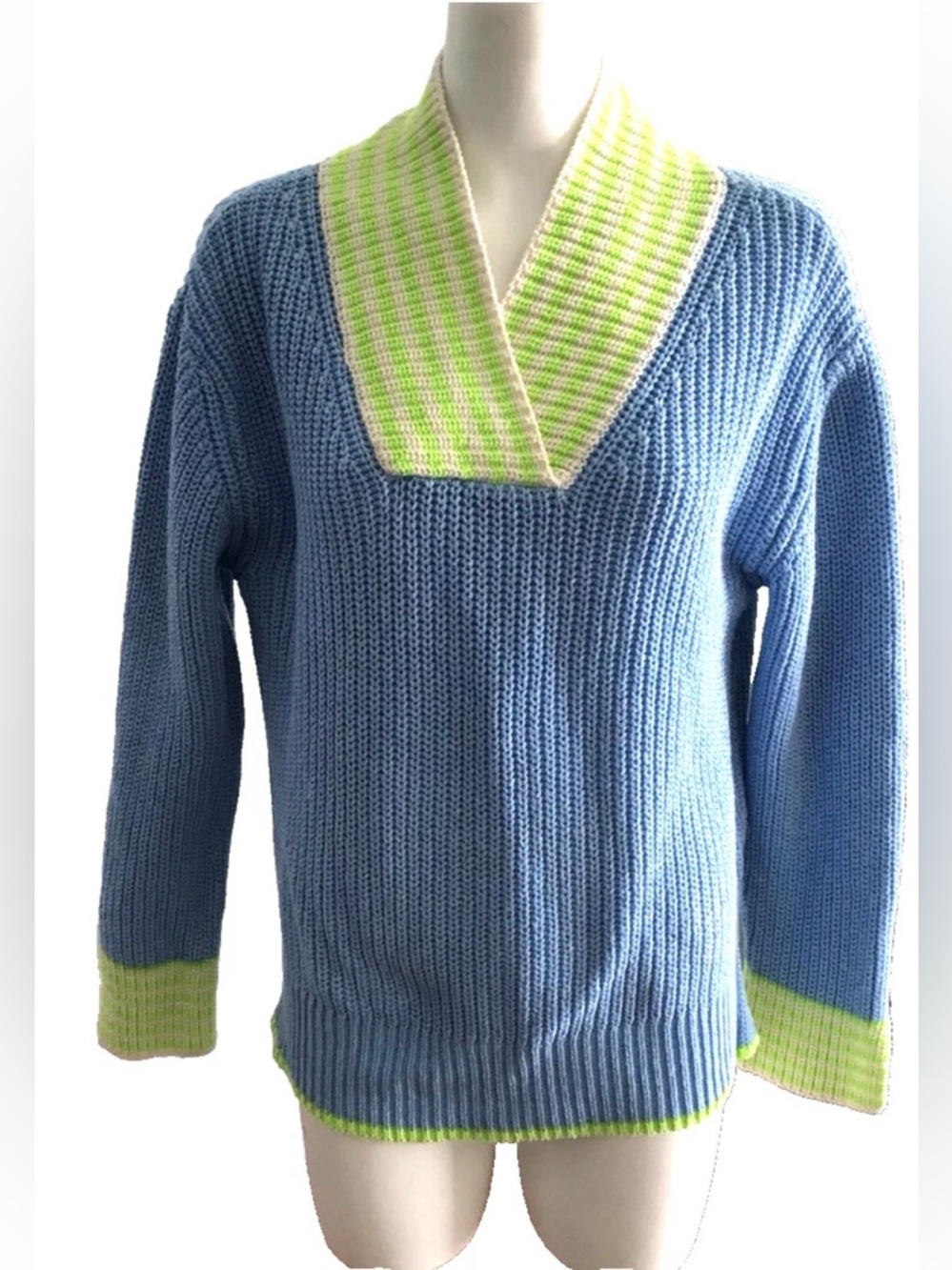 Dr Bloom Sweater V-Neck Cotton Blend Sweater Blue Marinero Sz M/L Made In Italy